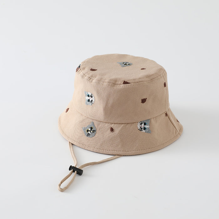 Wholesale Stylish Kids Cat Embroidered Bucket Hat For Everyday Outdoor Sun Protection