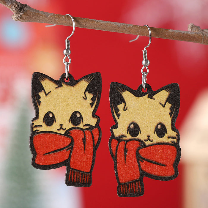 Wholesale Christmas Red f Cat Pendant Earrings