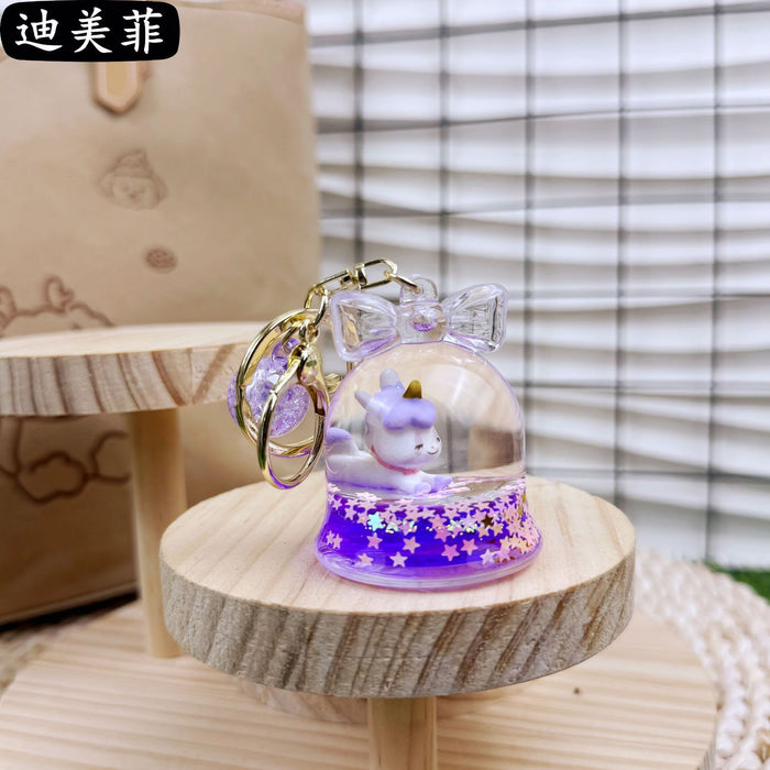 Wholesale Creative liquid oil key chain quicksand key chain crystal ball unicorn floating car cute bag small pendant
