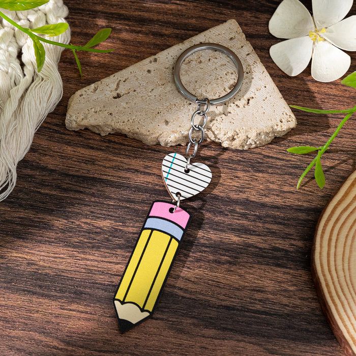 Wholesale Campus-themed wooden pencil pendant cute keychain