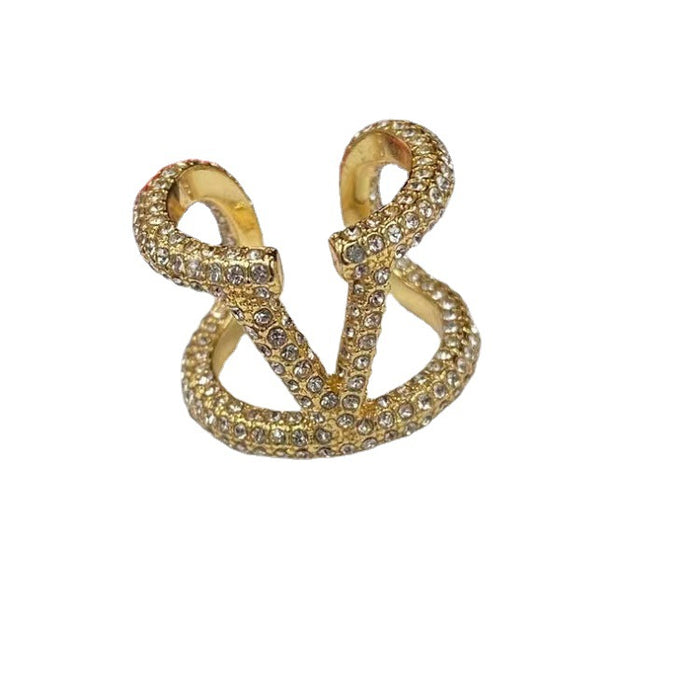 Wholesale Rhinestone adjustable open ring versatile brass ring