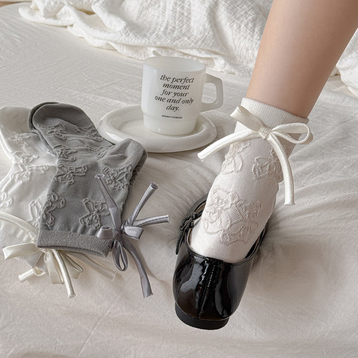 Wholesale Bow boneless socks made of pure cotton with a middle tube and stacked socks