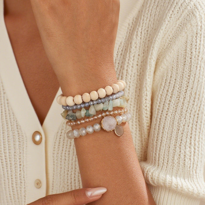 Wholesale Resin Retro Color-Contrast Beaded Bracelet Handmade Woven Stackable Jewelry Accessory MOQ≥2