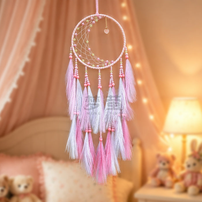 Wholesale Romantic Star Moon Dream Catcher Hand-Knitted Simulated Feather Wall Hanging Home Decor MOQ≥2