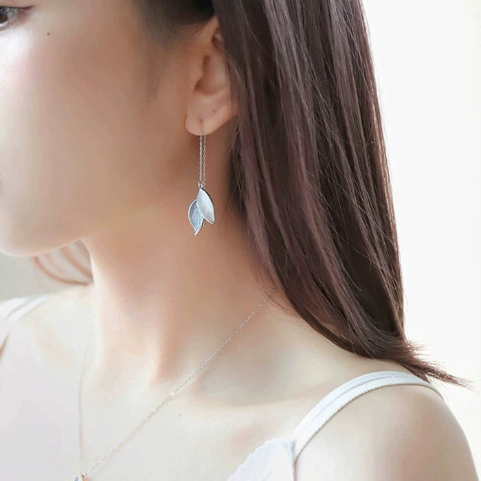 Wholesale Leaf ear line long tassel leaf new temperament ear line ear jewelry silver ear nail