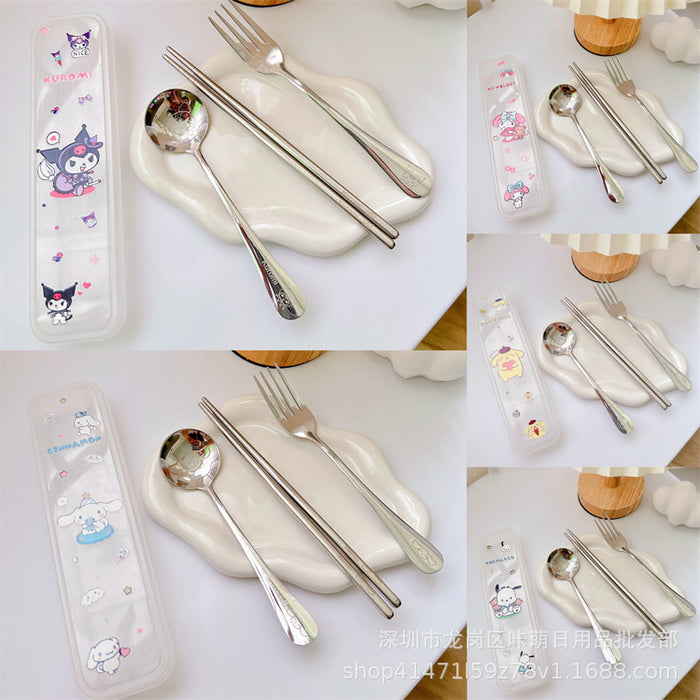 Wholesale stainless steel tableware 3-piece set  spoon Fork chopsticks suit PC dog student portable tableware