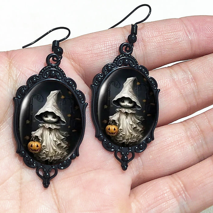 Wholesale Halloween Series Peripheral Oval Lace Earrings Ghost Witch Swimming Black Earrings Pumpkin Skull Alloy Earrings JDC-ES-HaoH005