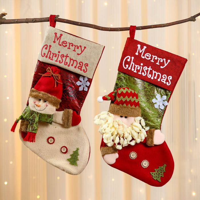 Wholesale linen button oversized Christmas stocking Christmas decorations  socks gift bag