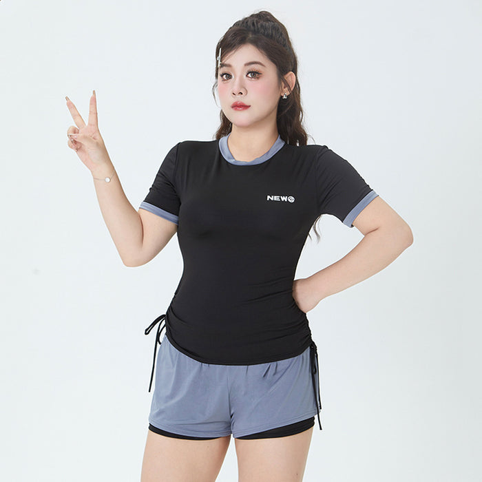 Wholesale Women's Large Size Swimsuit Split Sports Two-Piece Casual Slight Chubby Girl's Conservative Slimming Body-Covering Belly-Covering Hot Springs