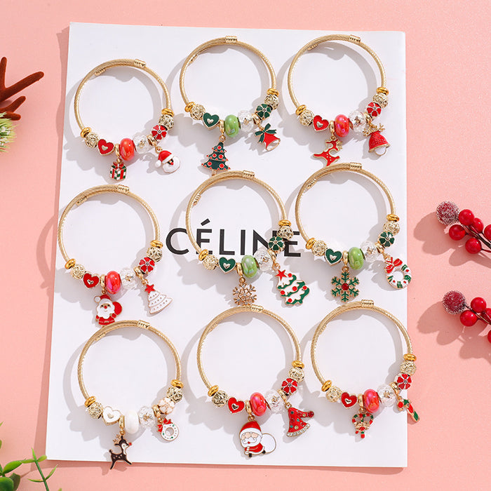 Wholesale Stainless Steel Elk Snowflake Bell Pendant Beaded Bracelet Christmas MOQ≥2