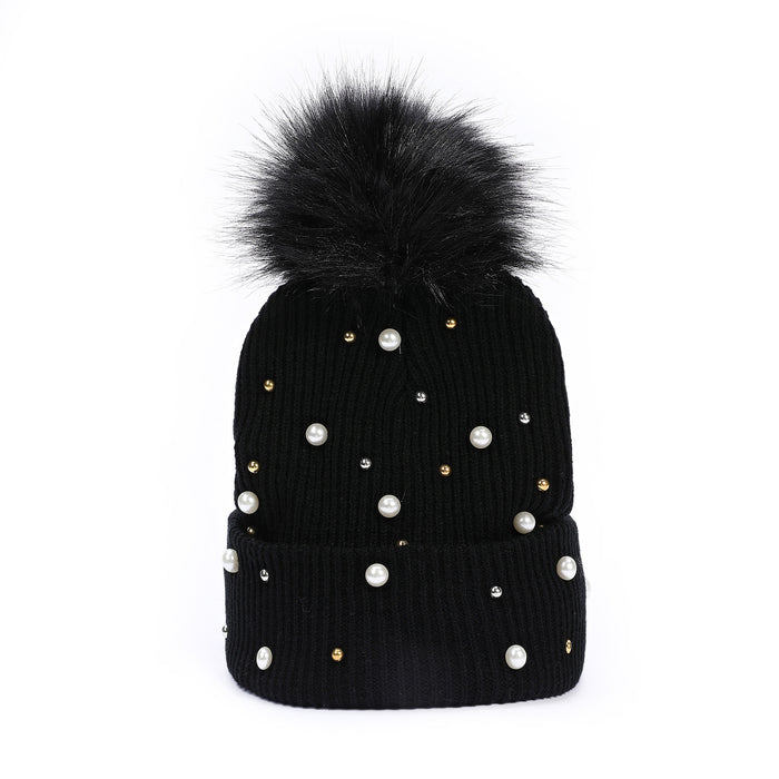 Wholesale Studded Pearl Knit Hat Pom-Pom Hat Outdoor Casual Warm Hat Breathable and Warm