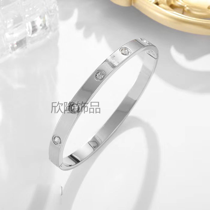 Wholesale Ten Diamond Titanium Steel Bracelet Rose Gold Titanium Steel Hand Ring Hand Jewelry
