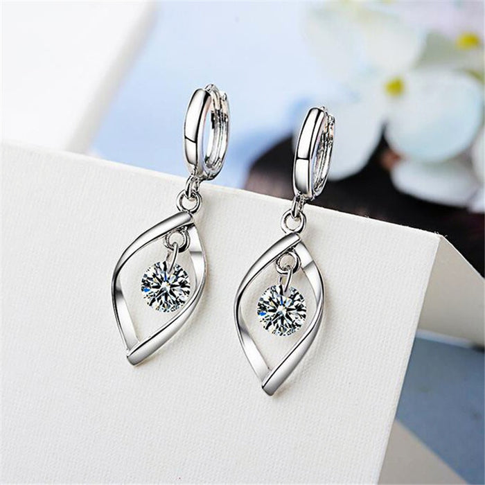 Wholesale Zircon Silver Earrings Women's Rotating Pearl Earrings Women's Mid-length Earrings Twisted  Earrings