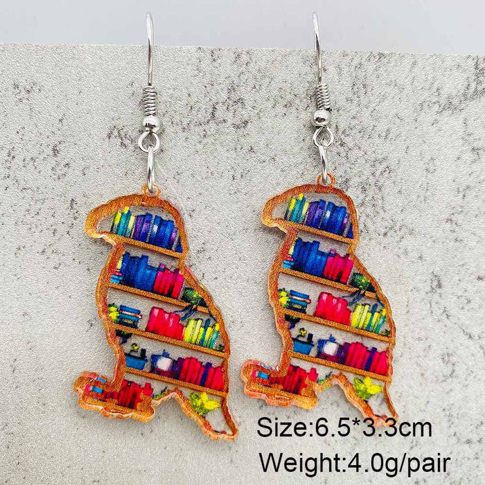 Wholesale Acrylic Teacher' s Day Earrings Rabbit Cat Love Cloud Bookshelf Earrings for Book Lovers