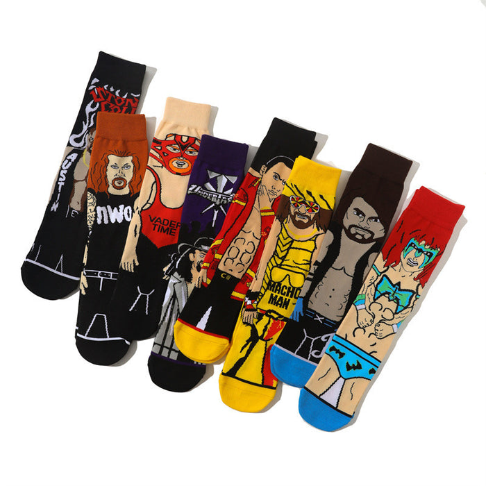 Wholesale Cartoon Men' s Sports Socks Cotton Mid-Calf Sports Socks