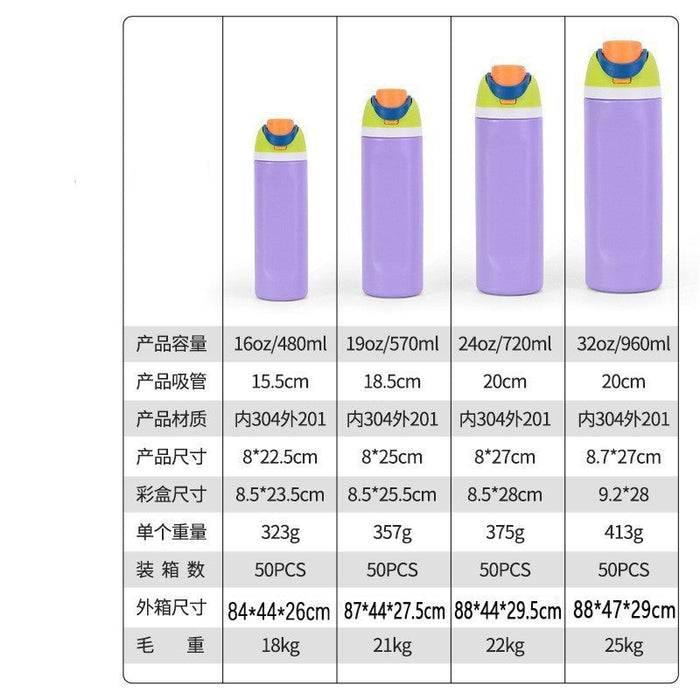 Wholesale Cartoon fruit cup stainless steel thermos cup large capacity portable double drinking cup outdoor sports kettle