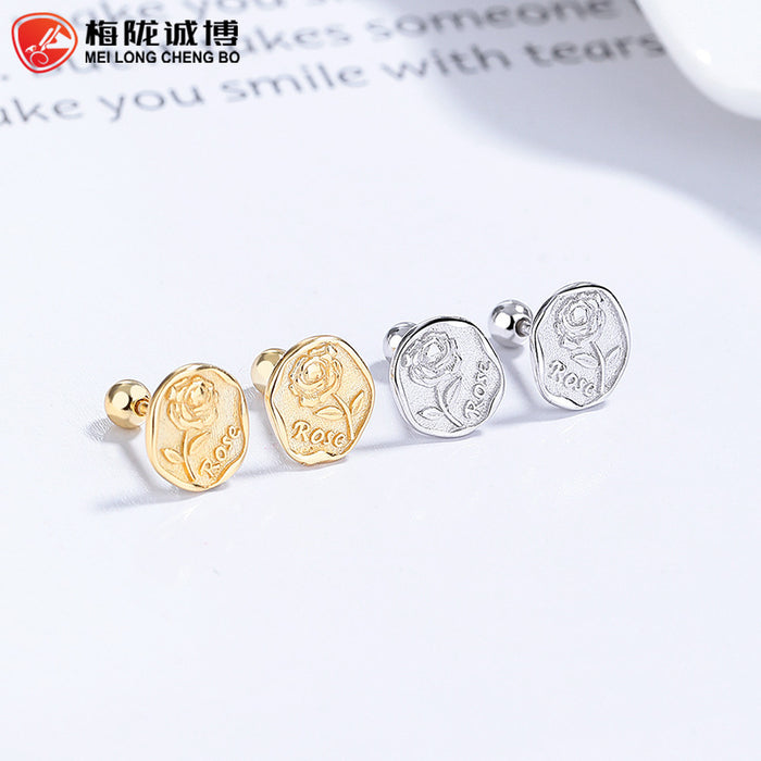 Wholesale Pure silver rose earrings, sweet ear bone studs, fashionable and elegant ear accessories