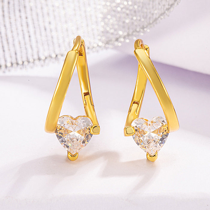 Wholesale Light luxury design sense, niche super sparkling zircon heart ear buckle, exquisite and versatile temperament earrings wholesale