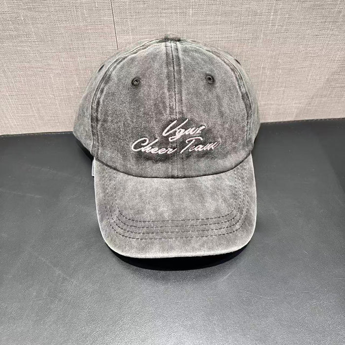 Letter Embroidery Washed Baseball Cap Spring Summer Large Head Circumference Trendy Denim Duckbill Cap Wide Brim Face-Slimming Hat