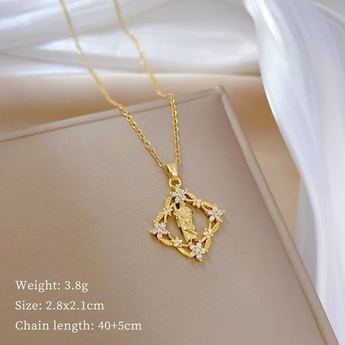 Wholesale A delicate and elegant bronze micro-set Madonna necklace with a vintage,  artistic style.