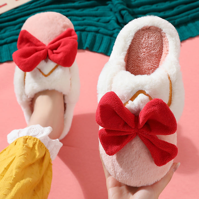 Wholesale Winter Cartoon Cute Warm Bow Fur Slippers JDC-SP-JiaH005