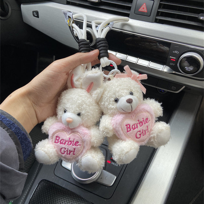 Wholesale White Rabbit Teddy Bear Bow Barbie Love Plush Car Keychain Bag Pendant
