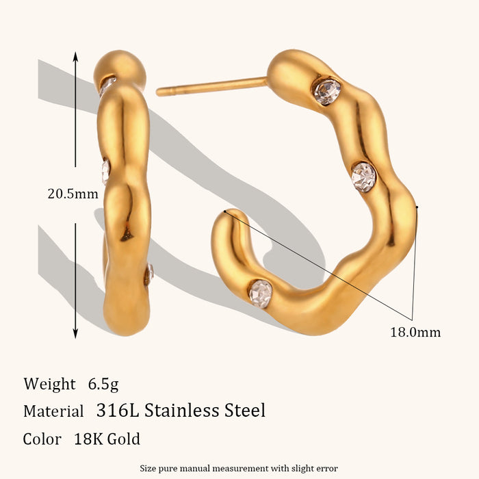 Wholesale Irregular C-shaped Earrings Stainless Steel Gold-plated Earrings JDC-ES-MengJ003