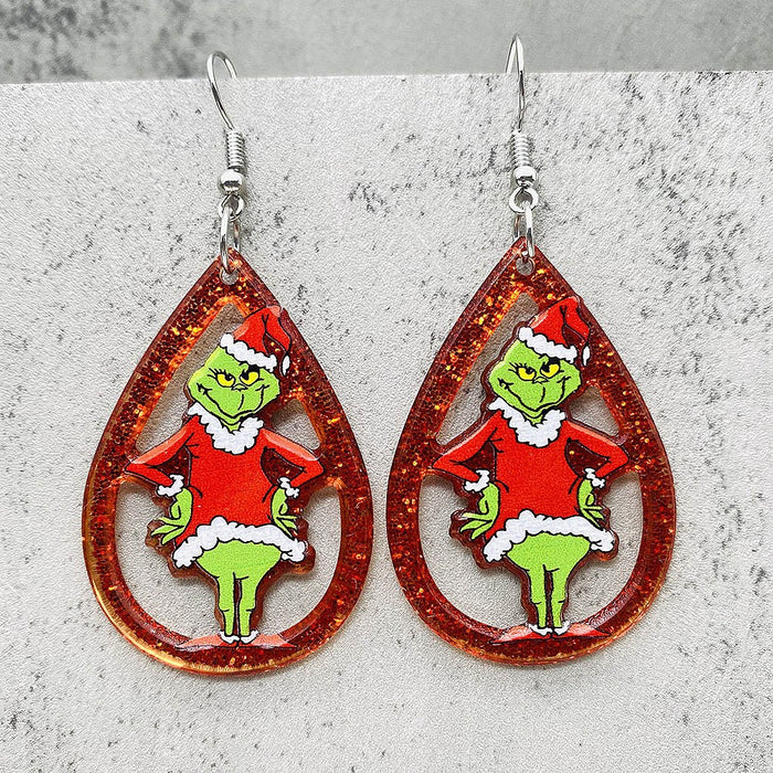 Wholesale Acrylic Christmas Earrings Red Santa Hat Tree Pendant Fashion Accessory MOQ≥2