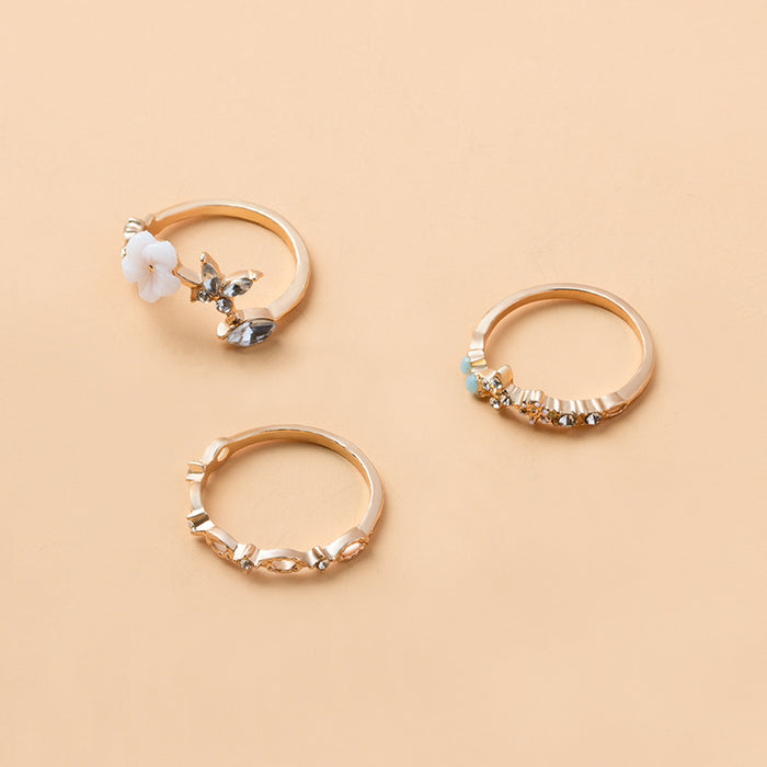 Wholesale Jewelry Fashion Alloy Open Color Diamond Flower Hollow Ring Set