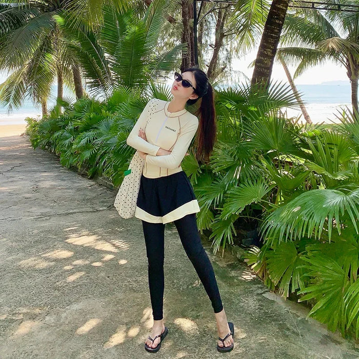 Wholesale Sunscreen swimsuit split three piece set long sleeved long pants hot spring surfing suit snorkeling sports swimsuit