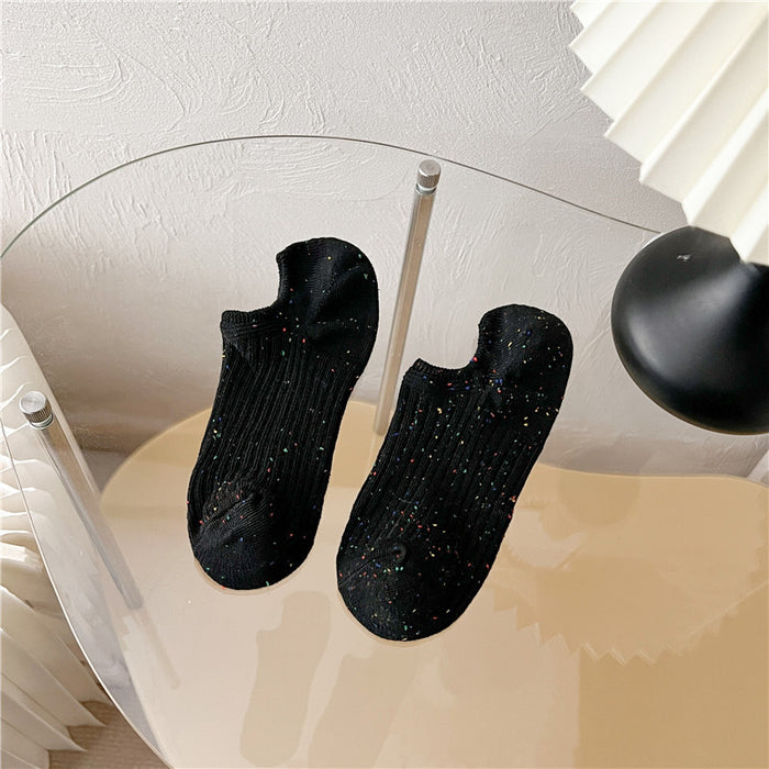 Wholesale Socks, dotted yarn, boat socks, double needle vertical stripes, invisible socks, adhesive anti slip short tube socks