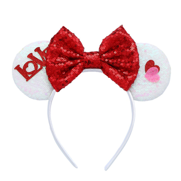 Wholesale Valentine's Day Sequin Bow Headband Cartoon Love Fabric Headband JDC-HD-MeiY009
