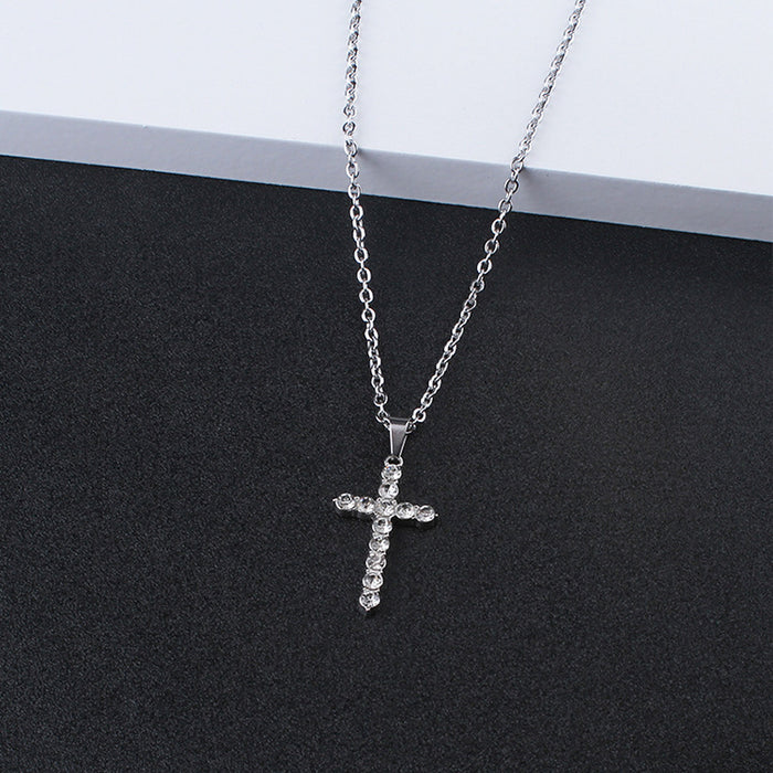 Wholesale Full Diamond Cross Necklace Titanium Steel Accessories Personalized Sweater Chain