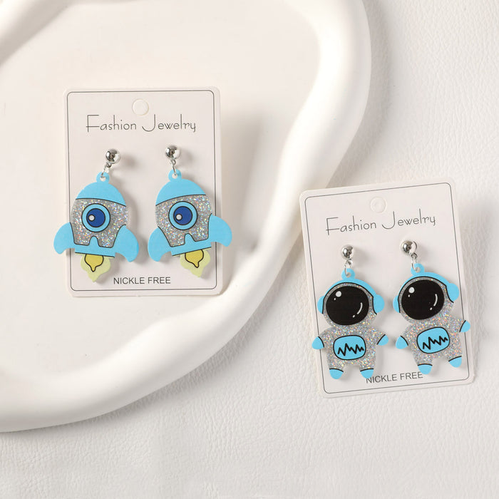 Wholesale Silver Sequin Astronaut Rocket Cartoon Acrylic Earrings JDC-ES-QingM008