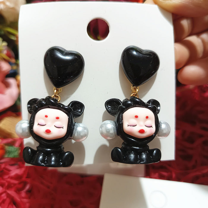 Wholesale Cartoon Rose Doll Cute Silver Needle Earrings for Women