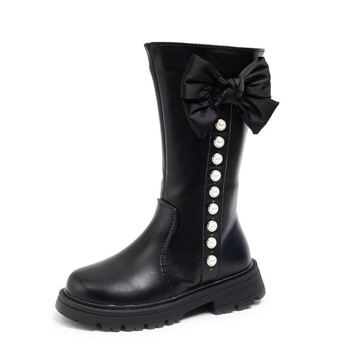 Wholesale A Pair/ Children's Fashionable Princess Bow Pearl and Velvet Warm High Top Cotton Boots JDC-KS-SB005