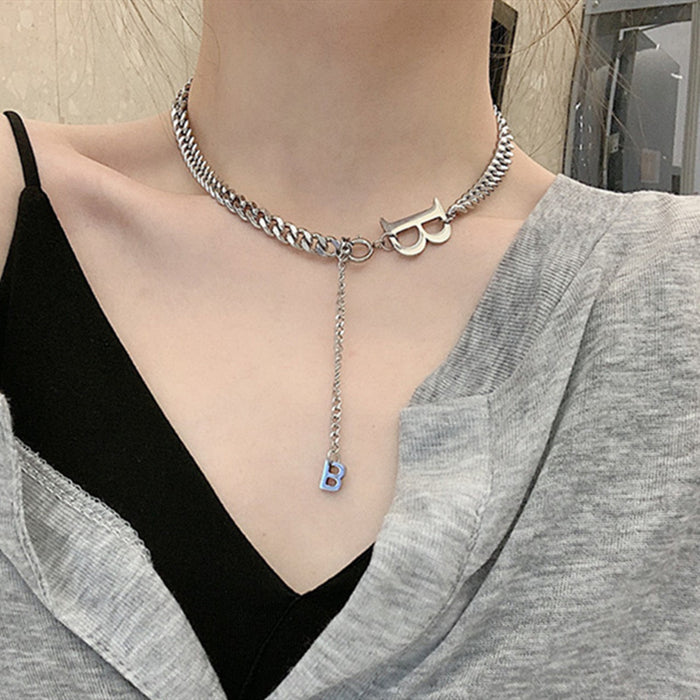 Wholesale Personalized letter stainless steel necklace with simple temperament, short collarbone chain
