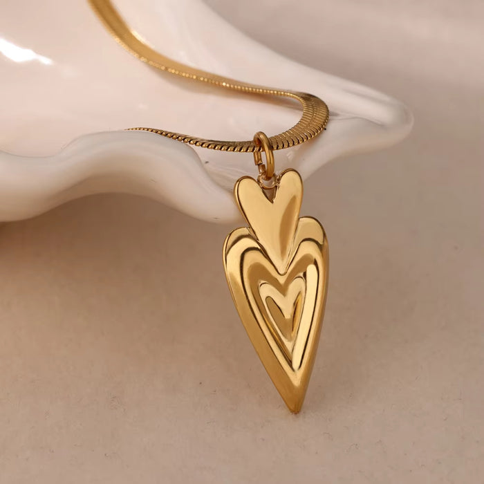 Wholesale Golden Love Pendant Double-Layer Titanium Steel Necklace