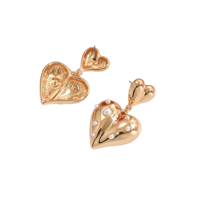 Wholesale Jewelry Love Personality Simplicity Metal Inlaid Pearl Earrings Retro Fashion Temperament