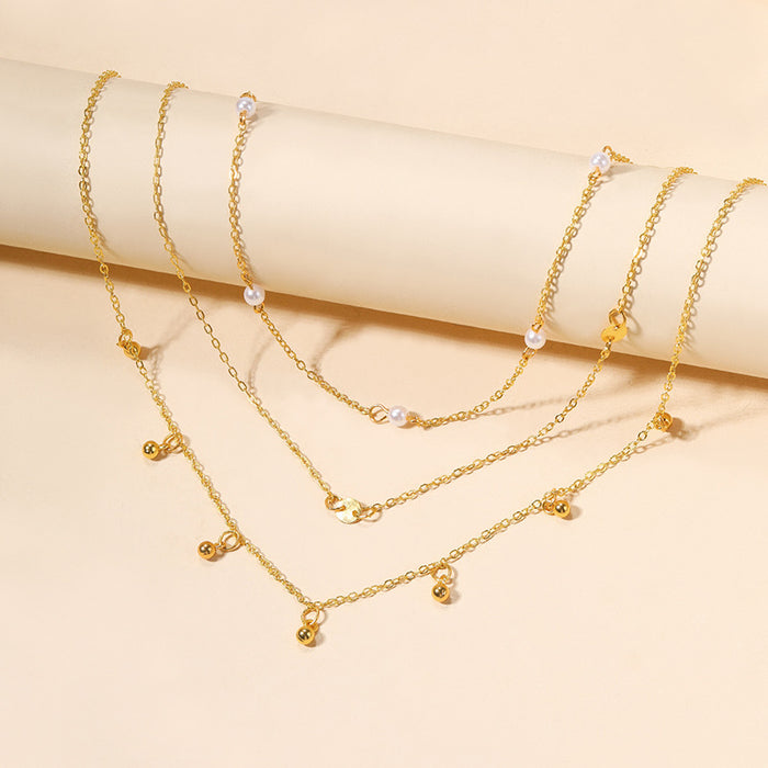 Wholesale Versatile jewelry, pearl discs, small round beads, three-layer necklace, light luxury, high-end feel