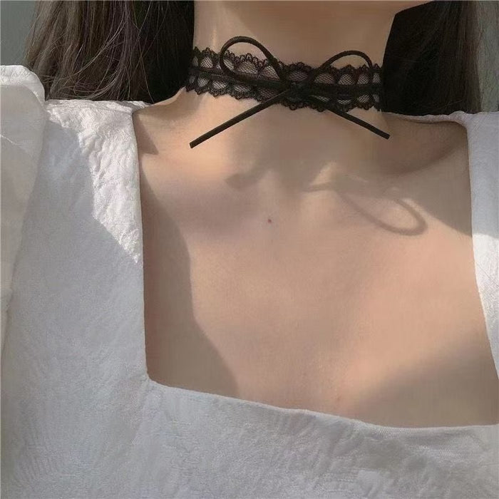 Wholesale Necklace, Female Bow Jewelry, Fairy White Black Lace Strap, Neck Strap, Short Clavicle Chain