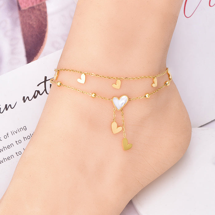 Wholesale Love Butterfly Tassel Titanium Steel Anklet JDC-AS-JinL003