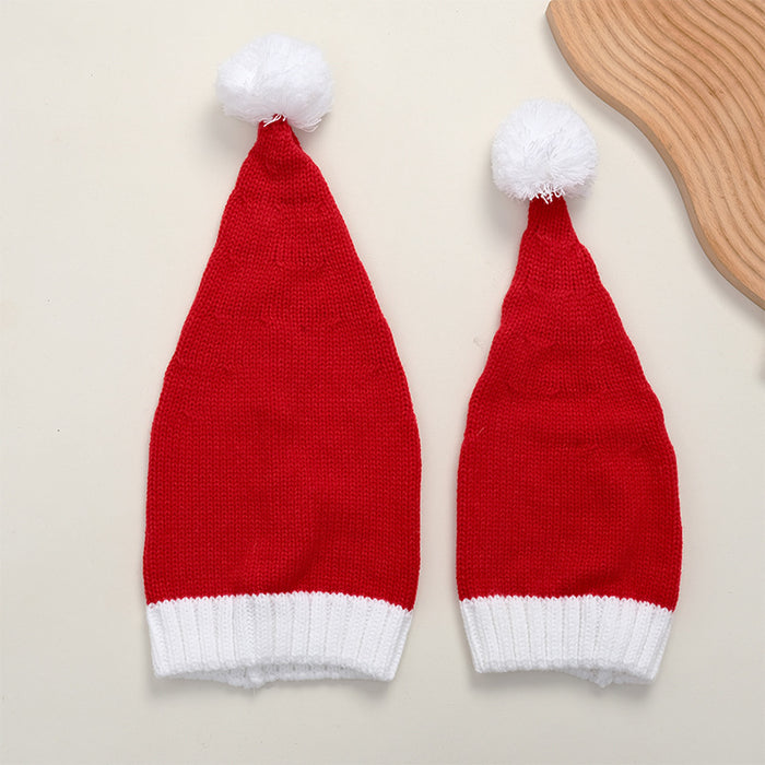 Wholesale Red and White Christmas Hat Bell Christmas Hat Color Matching Fur Ball Woolen Hat  Knitted Hat