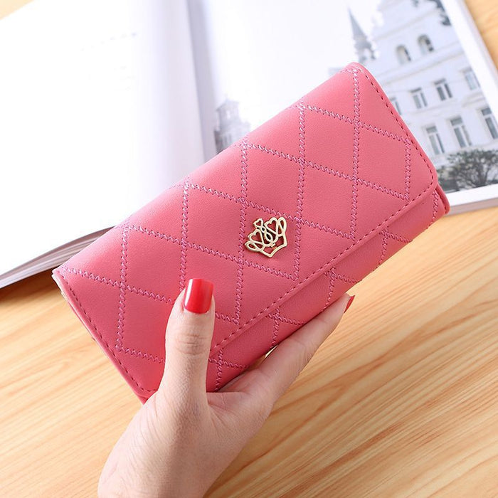 Wholesale Trendy PU Leather Large Capacity Women' s Wallet Clutch Solid Crown Pink Everyday Gift MOQ≥3