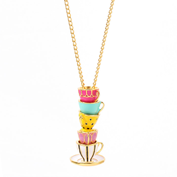 Wholesale Layer Enamel Glaze Teacup Alloy Necklace JDC-NE-BS010