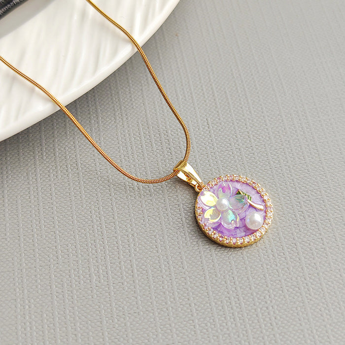 Wholesale New oil painting style titanium steel necklace with a light luxury and high-end feel, fashionable collarbone chain