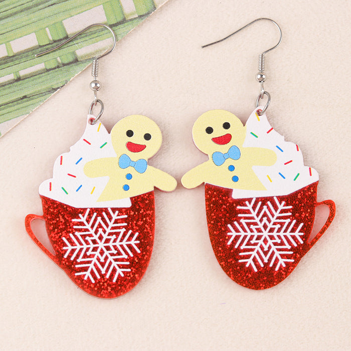 Wholesale Cartoon Christmas Series Acrylic Earrings Snowman Cup Flower Personalized Wine Bottle Earrings Ear Jewelry
