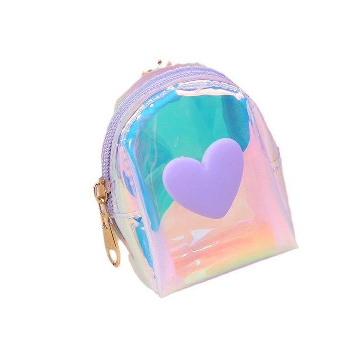 Wholesale Trendy Plush Heart Shaped Backpack Coin Purse With Holographic Finish Pink Zip Wallet Key Pouch For Everyday And Street Style