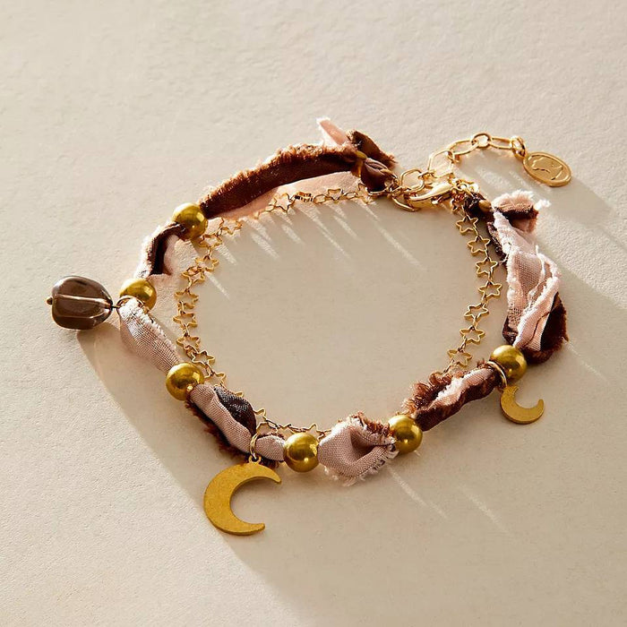 Wholesale ]New Fashion Fabric Bracelet Natural Bead Pendant Fabric Knot Bracelet