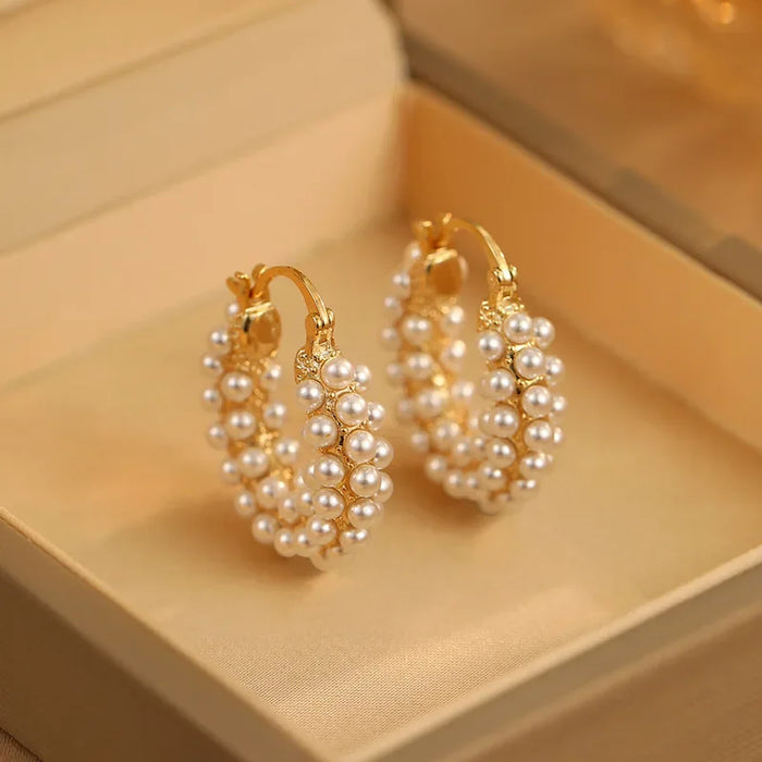 Wholesale Exquisite, fashionable, high-end pearl round ear buckle, light luxury, niche design, fashionable, gentle, versatile earrings